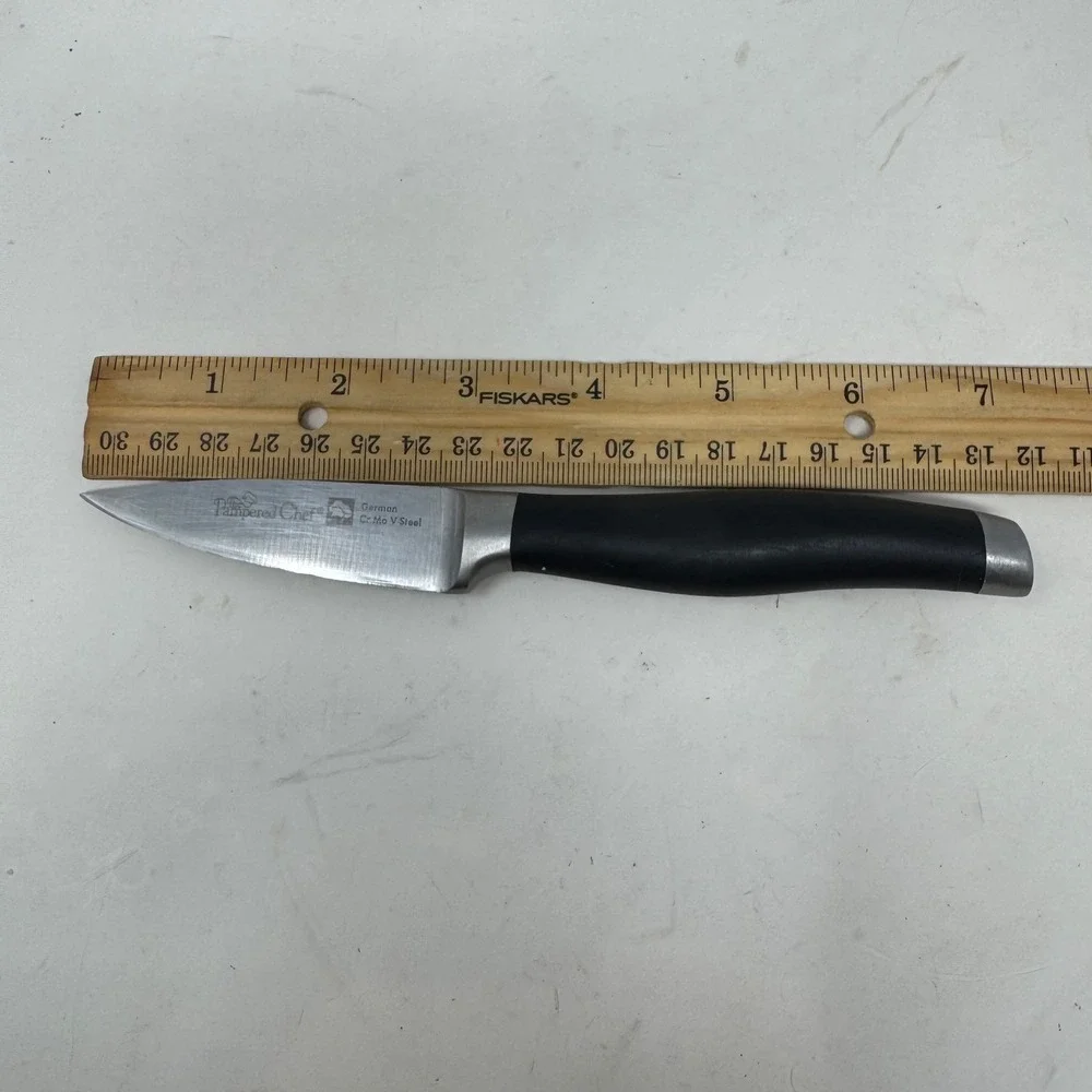 Pampered Chef Paring Knife German Cr Mo V Steel Black Handle 3 Inch Blade